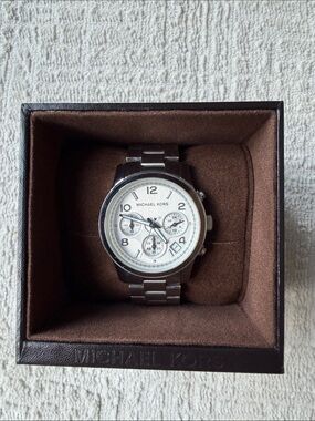Michael Kors Silver Stainless Steel Chronograph Watch with White Dial